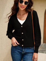 Button Front V-Neck Openwork Cardigan