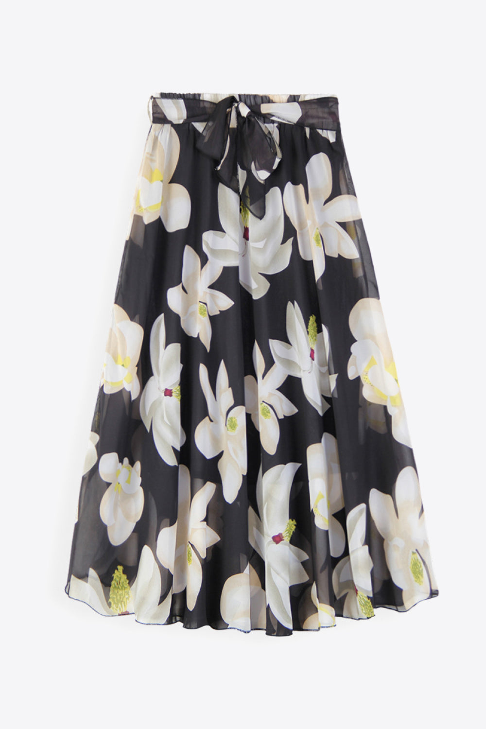 Jupe fleurie taille haute avec lien à la taille
