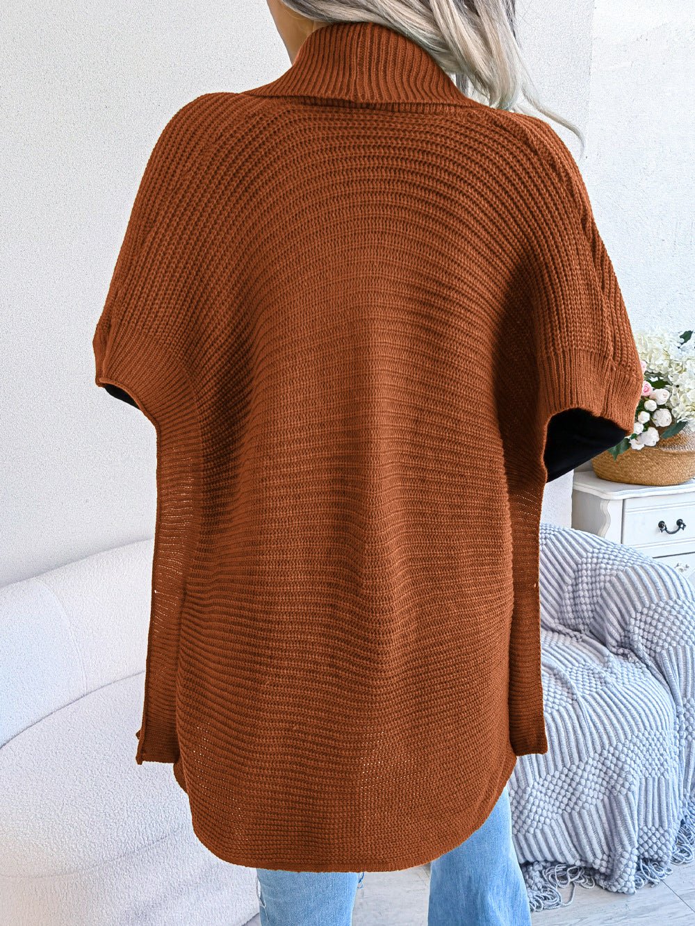 Strickjacke mit horizontaler Rippung und offenem Schlitz vorne