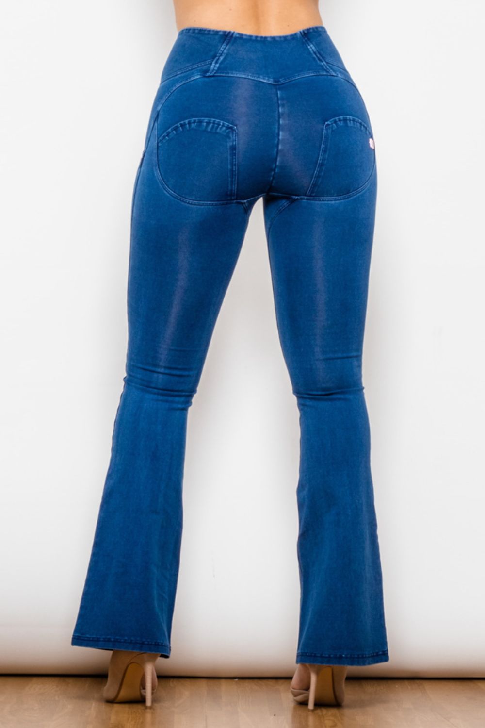 Jean long évasé taille haute avec fermeture éclair