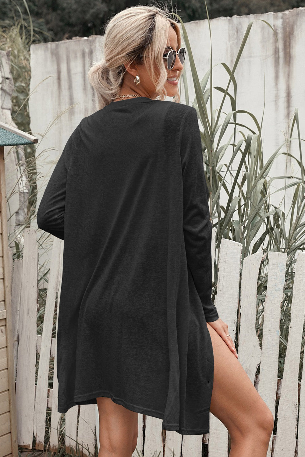 Brown Casual Button Front Long Cover Up