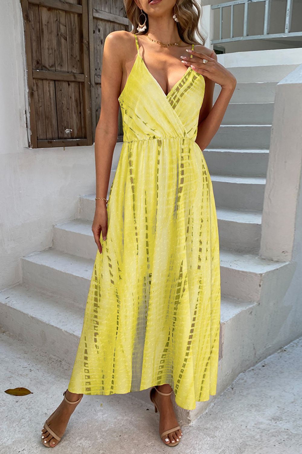 Robe longue imprimée à bretelles spaghetti réglables