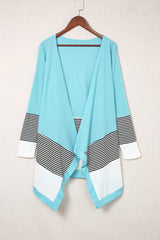 Gestreifte Strickjacke mit Farbblockdesign und offener Vorderseite