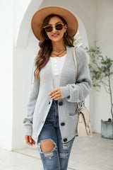 Waffle-Knit Dropped Shoulder Cardigan with Pockets