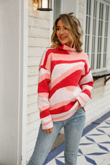 Abstract High Neck Dropped Shoulder Sweater