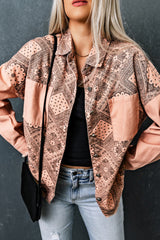Bedruckte Button-Down-Jacke mit offenem Saum und Taschen