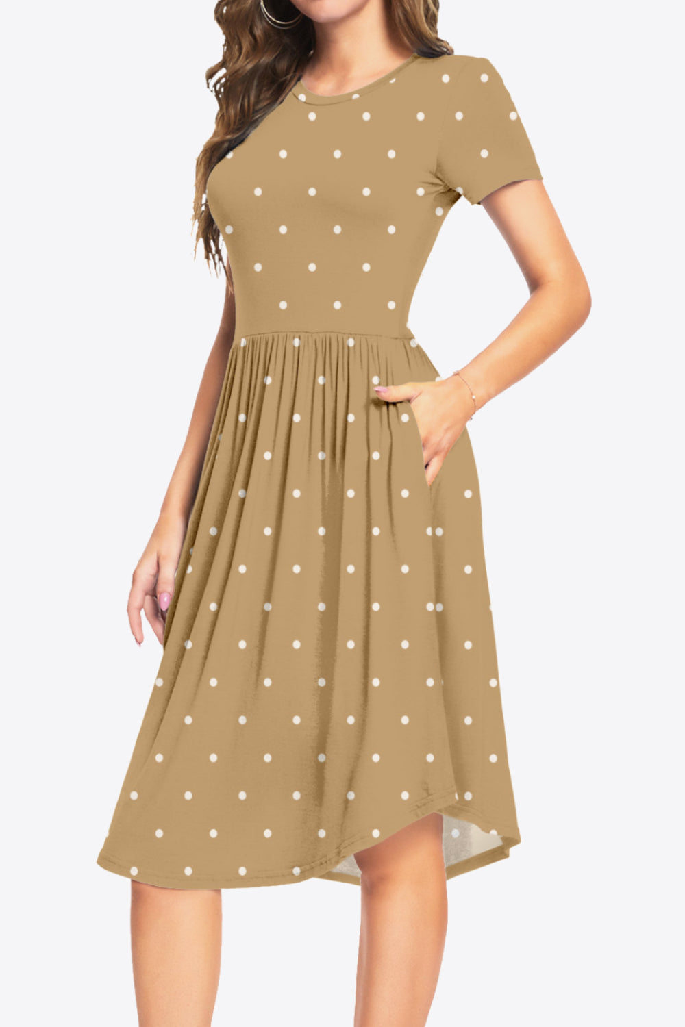 Robe imprimée à col rond et manches courtes avec poches