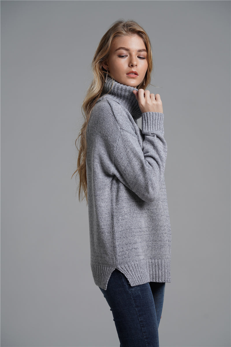 Side Slit Turtleneck Sweater