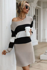 Striped Round Neck Mini Sweater Dress