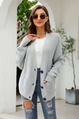 Waffle-Knit Dropped Shoulder Cardigan with Pockets