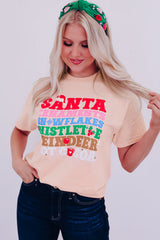 Pink Christmas Slogan Print Round Neck Graphic Tee