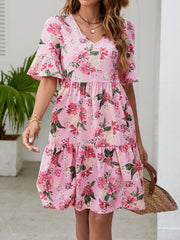 Robe imprimée à col en V et longueur genou