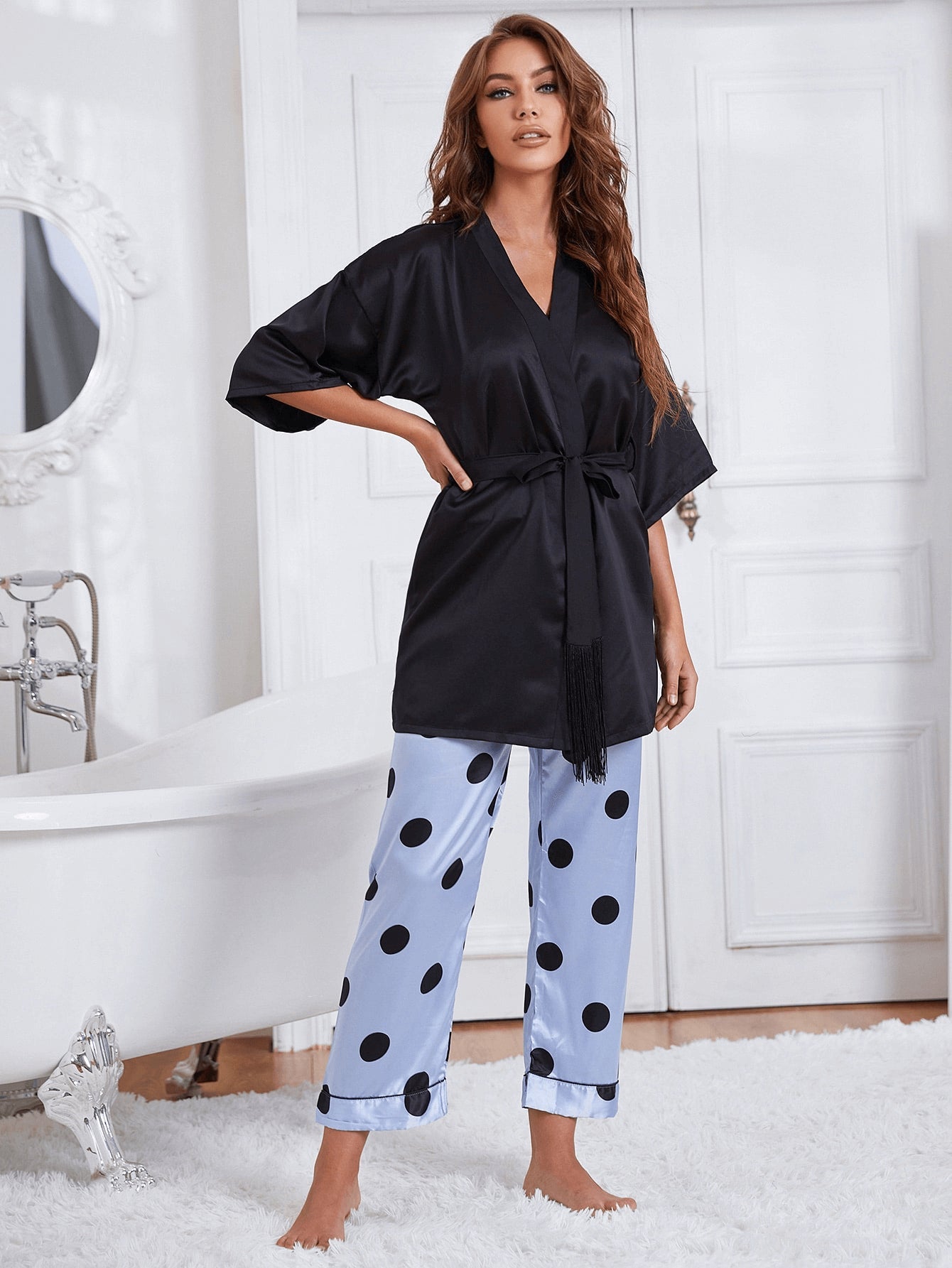 Cami, Robe, Printed Pants Pajama Set