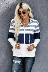 Kapuzenjacke mit Farbblockdesign, Kordelzug und Reißverschluss