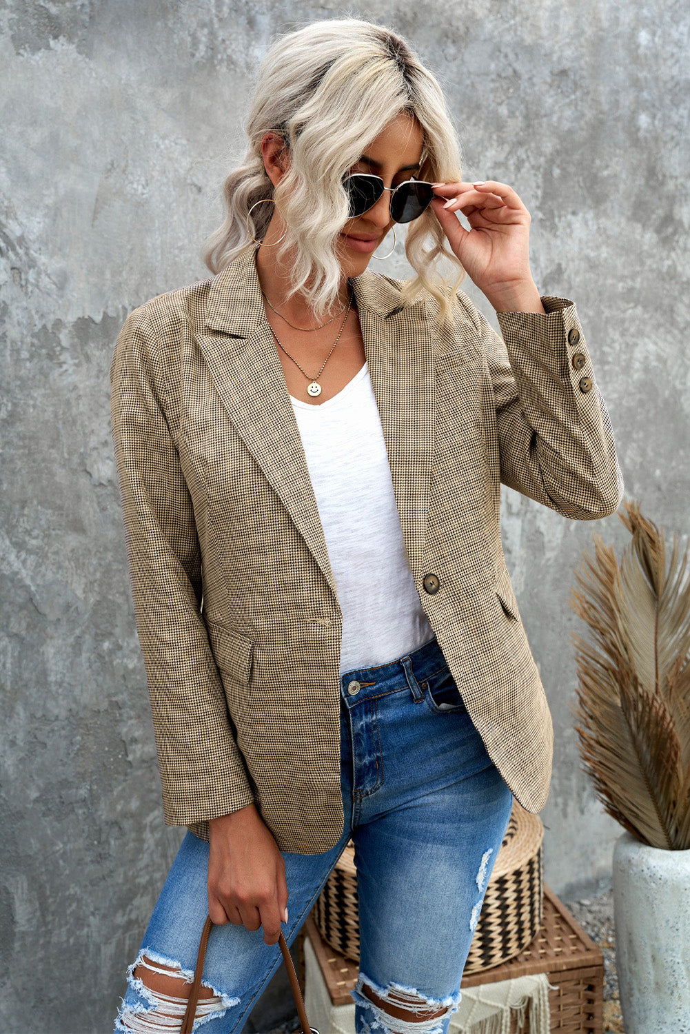 Blazer à carreaux avec col à revers et poignets boutonnés
