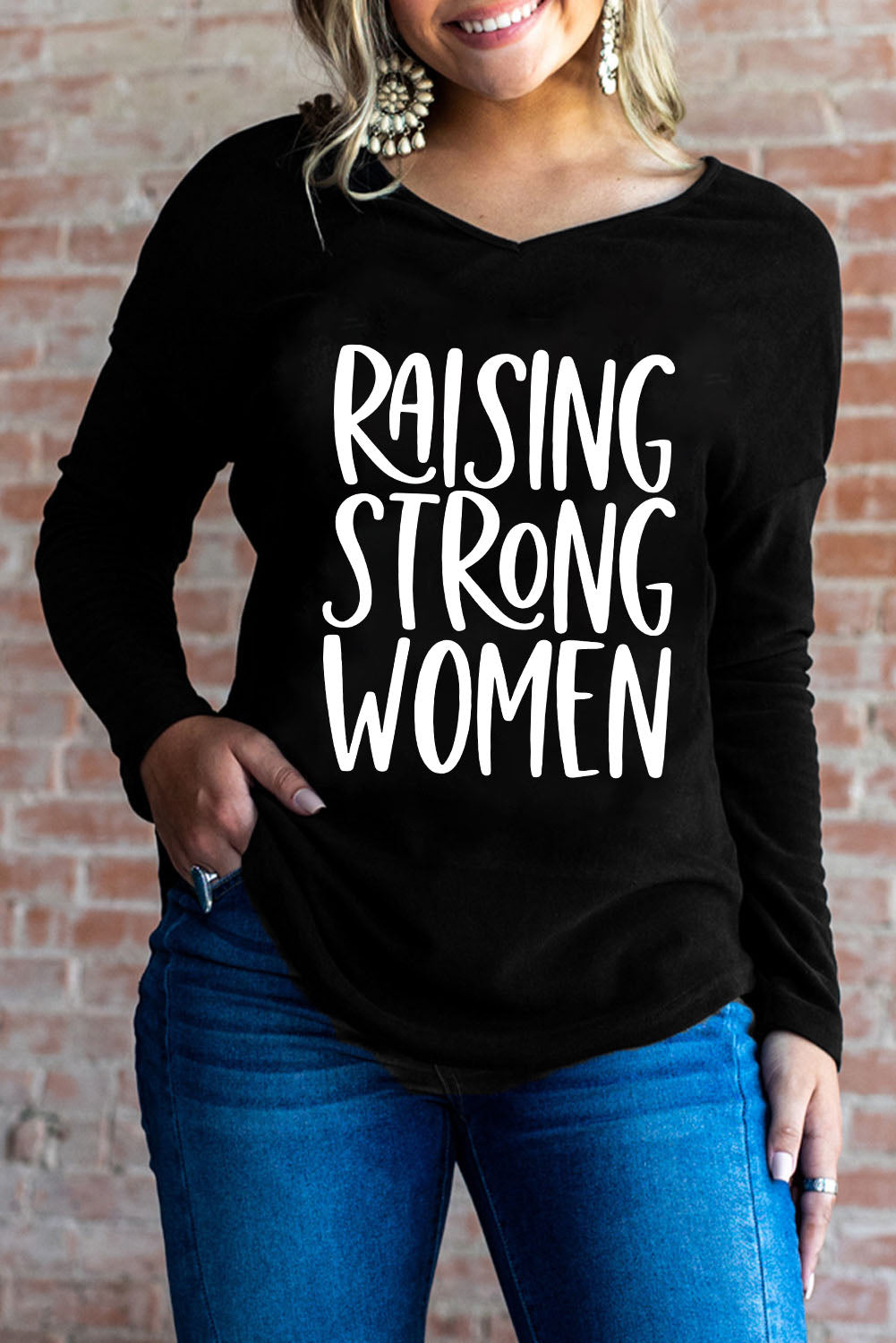 RAISING STRONG Graphic V-Neck Top