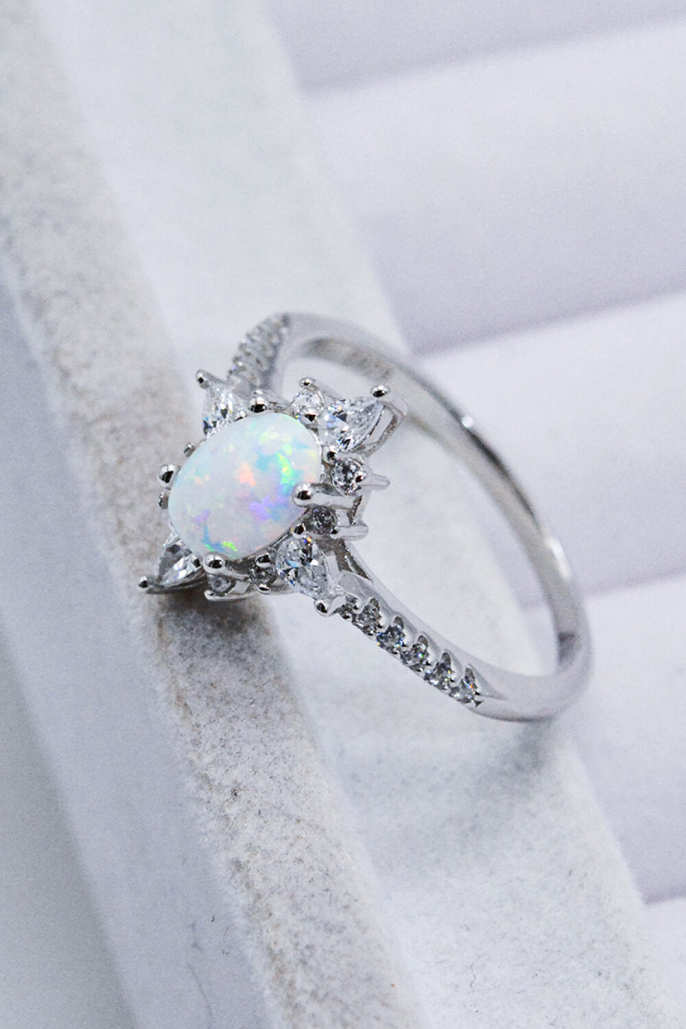 Platinum-Plated Opal Zircon Ring