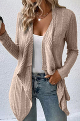 Smoked Gray Asymmetrical Ribbed Knit Cardigans
