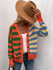 Striped Color Block Button Down Cardigan