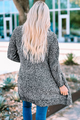 Melierter Longline-Cardigan mit offener Vorderseite und Taschen