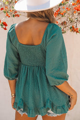 Smocked Three-Quarter Sleeve Peplum Blouse