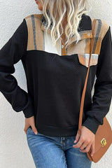 Kariertes, geripptes Sweatshirt mit Vierteldruckknopf