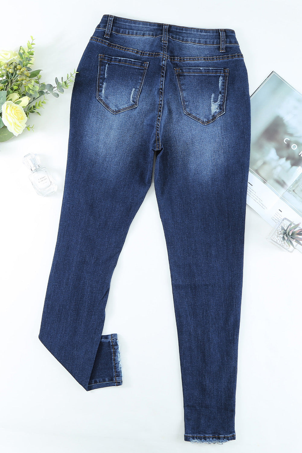Jean skinny taille haute effet usé