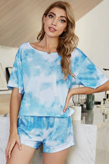 Tie-Dye Boat Neck Top Shorts Lounge Set