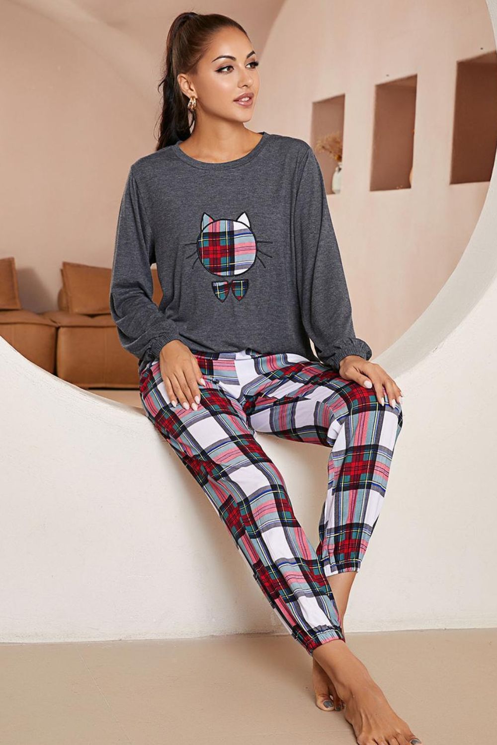 Animal Style Top Plaid Joggers Lounge Set