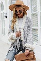 Heathered Faux Fur Fringe Hem Poncho