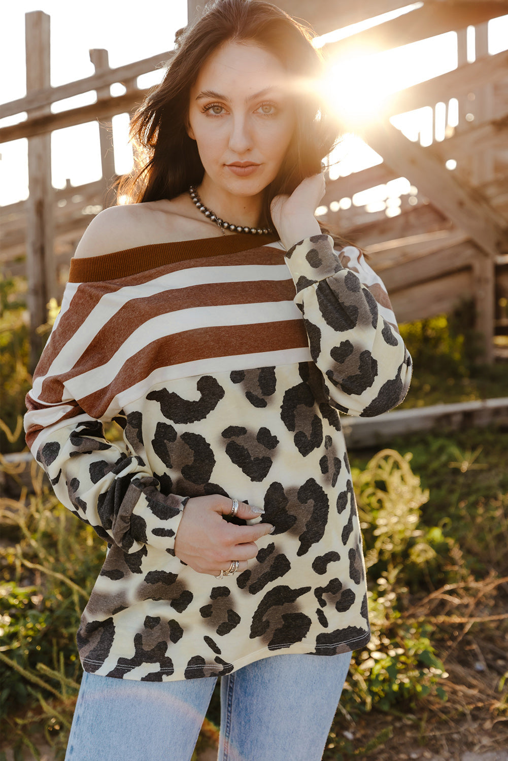 Striped Leopard Long Sleeves T-Shirt