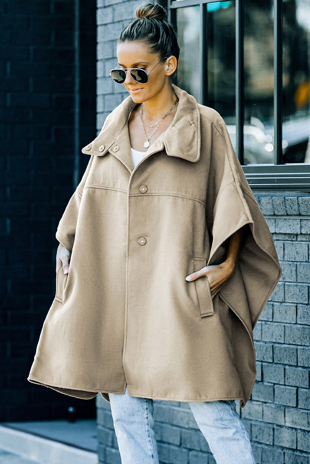 Manteau à manches dolman à boutons-pression