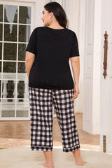 V-Neck Tee Plaid Cropped Pants Lounge Set