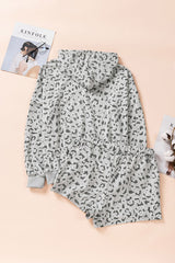 Animal Print Drawstring Detail Hoodie Shorts Lounge Set