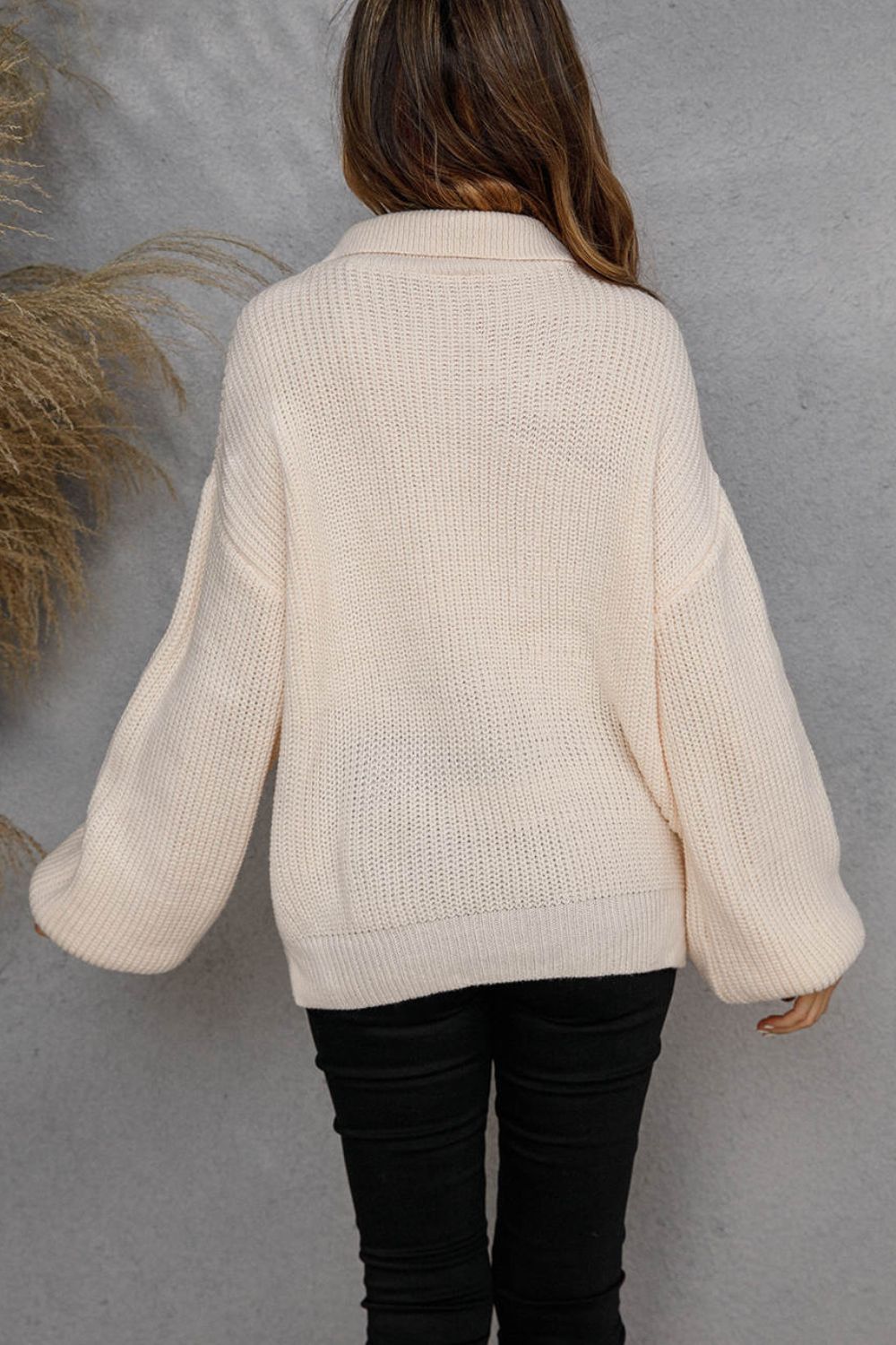 Half-Zip Lantern Sleeve Sweater