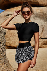 Cropped Tee Printed Swim Skort Swim Set