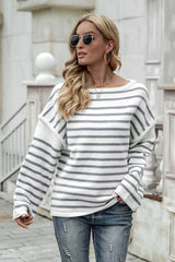 Striped Dropped Shoulder Tunic Sweater