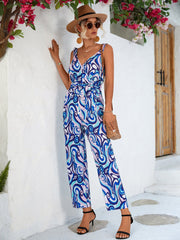 Abstract Print Tied Sleeveless Jumpsuit