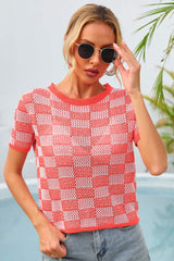 Kariertes Kurzarm-Stricktop