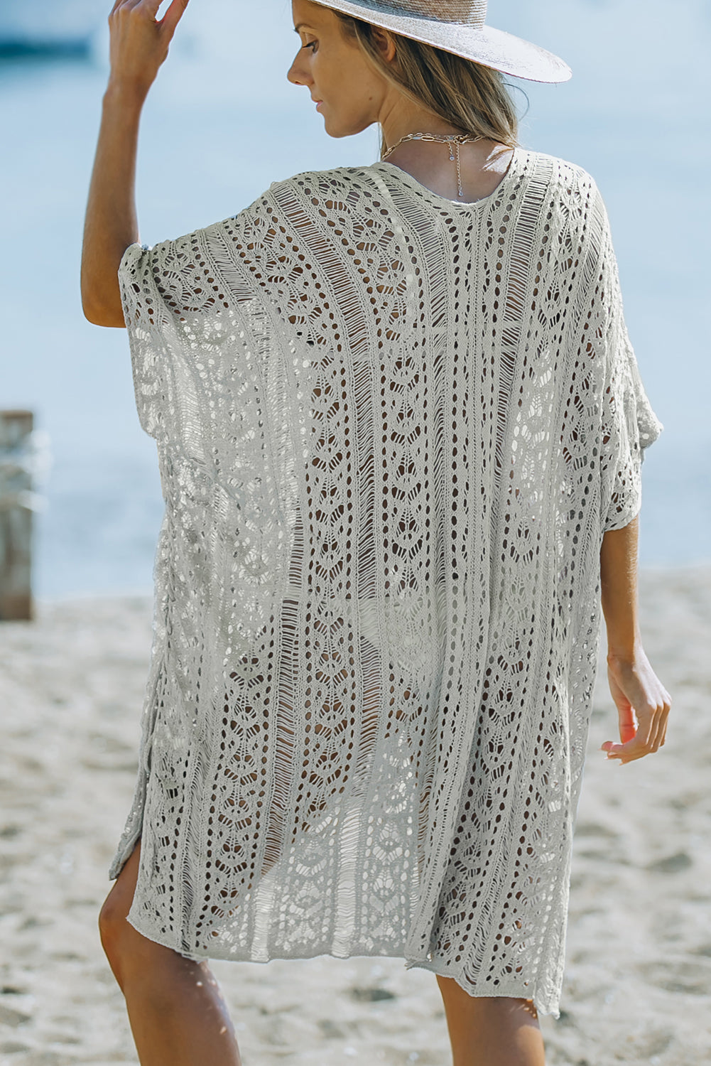 Openwork V-Neck Slit Cover Up