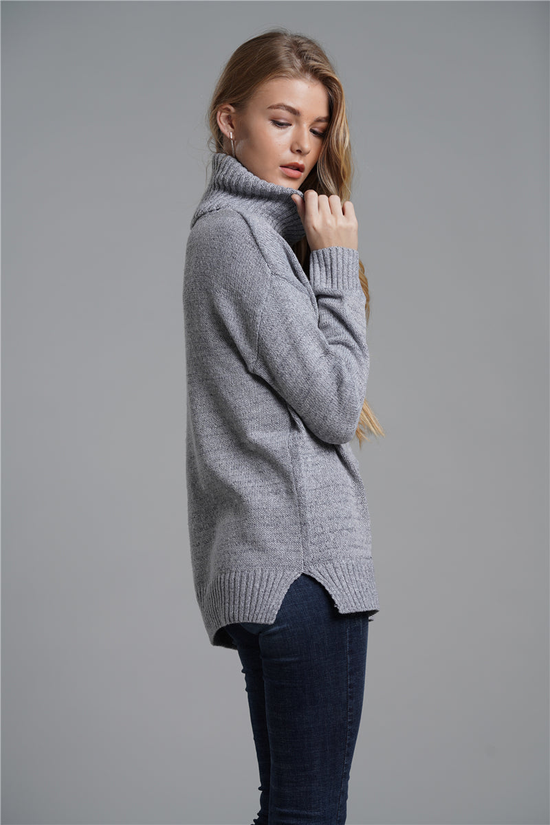 Side Slit Turtleneck Sweater