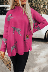 Parchment Cheetah Print High Neck Split Hem Sweater