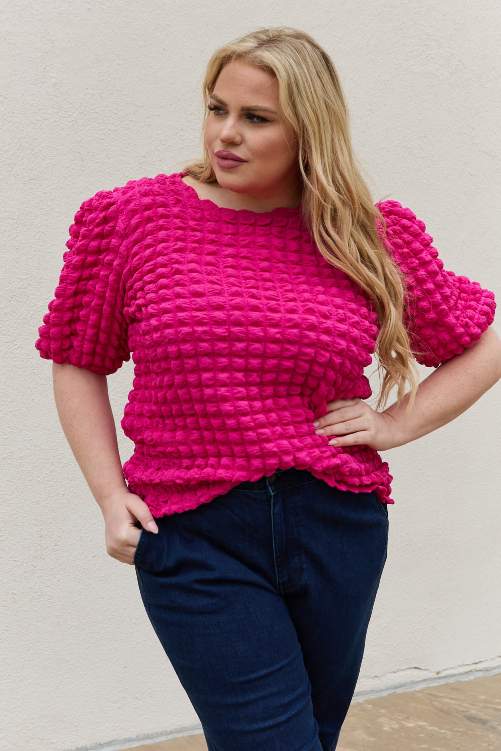 The Why Full Size Bubble textured Puff Sleeve Top