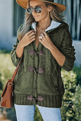 Fleece Lined Cable-Knit Toggle Hooded Cardigan