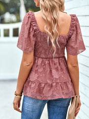 Gesmoktes Babydoll-Bluse mit quadratischem Ausschnitt