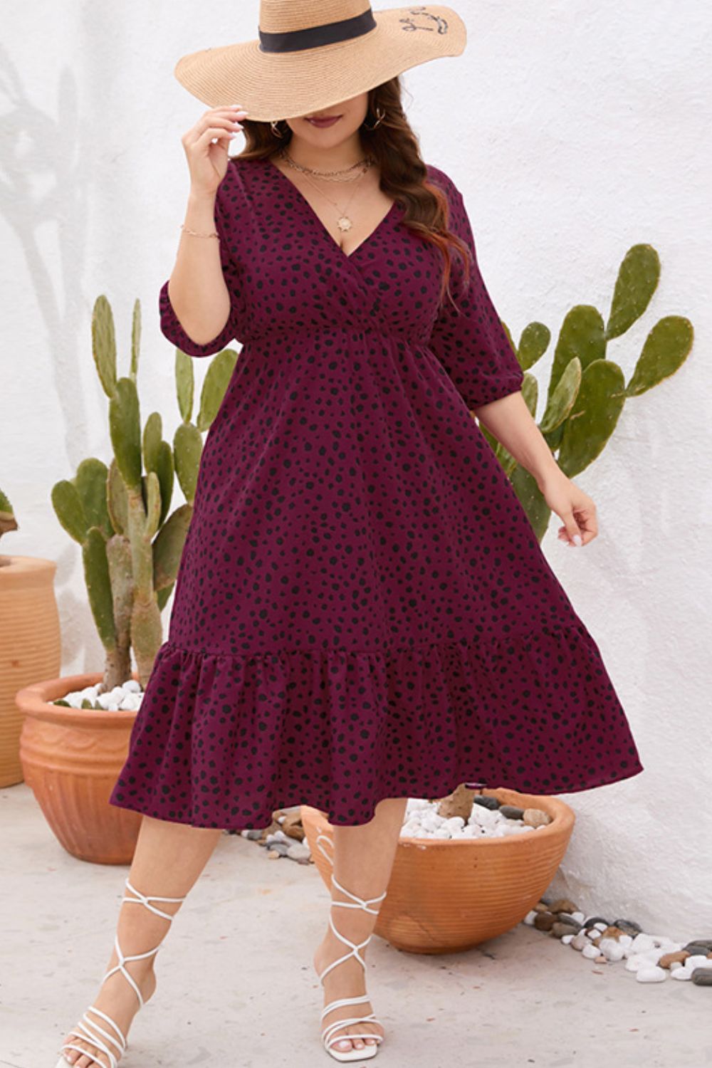 Robe grande taille imprimée à volants et surplis
