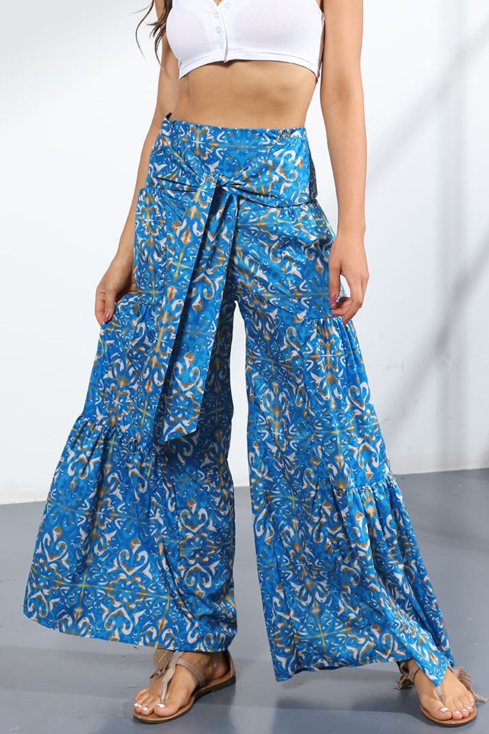 Culotte taille haute nouée imprimée