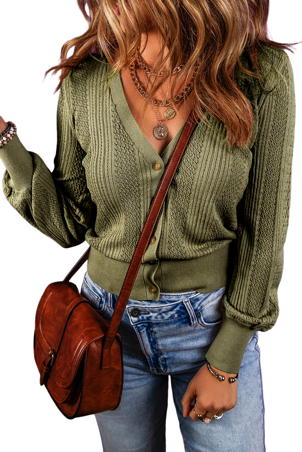 Cypress – Lässiger, strukturierter Cardigan mit V-Ausschnitt und Knopfleiste