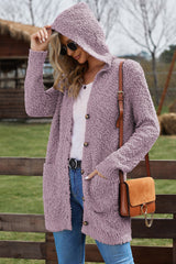 Cardigan à capuche à manches longues en tricot popcorn