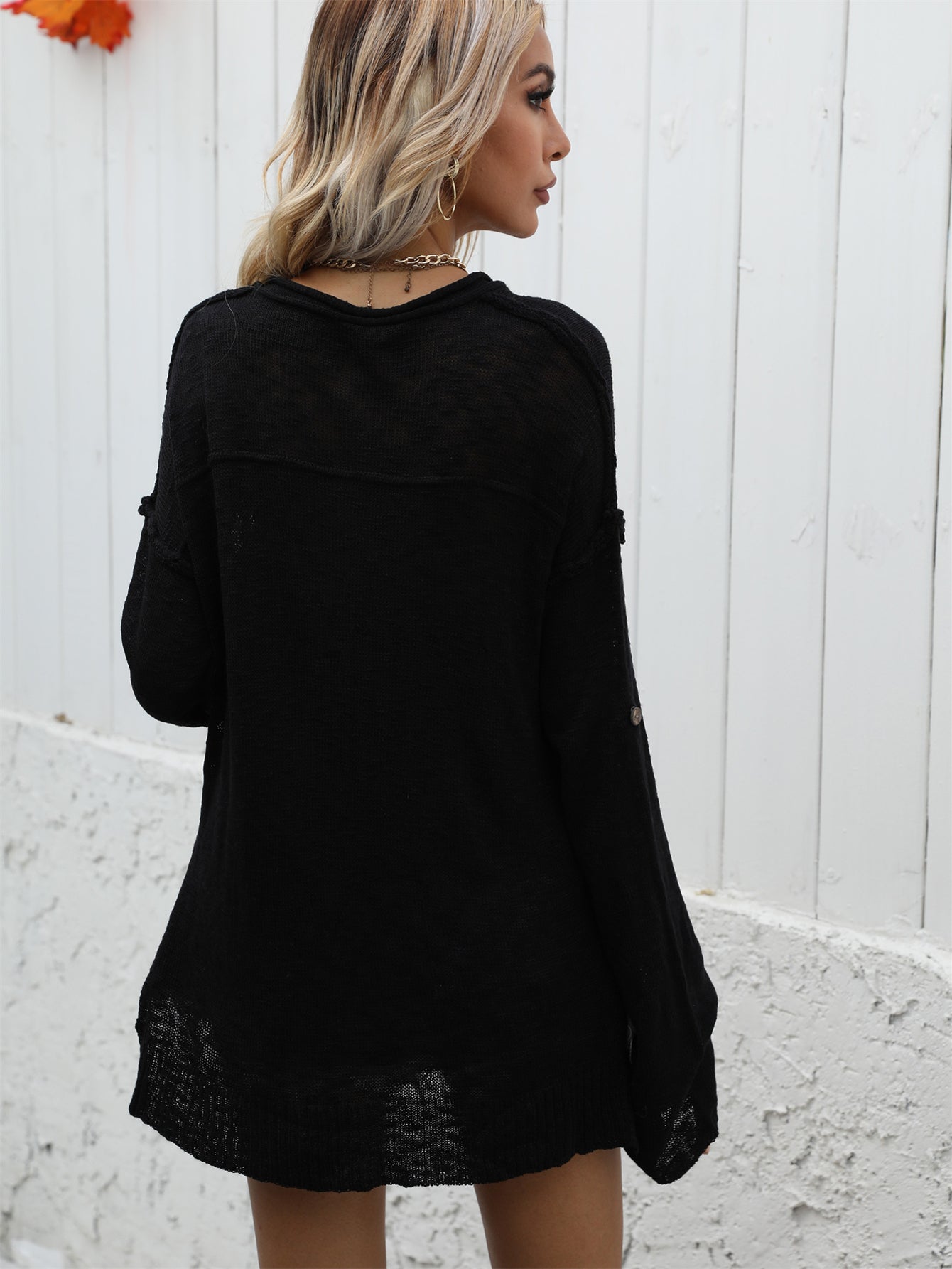 Button Detail Dropped Shoulder Sweater